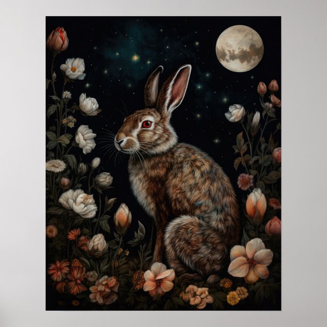 Gothic Hare And Moon Art Print Poster (Devant)