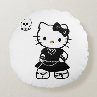 Gothic Kawaii Kitty – Coussin Rond Jeté Emo Aesthe