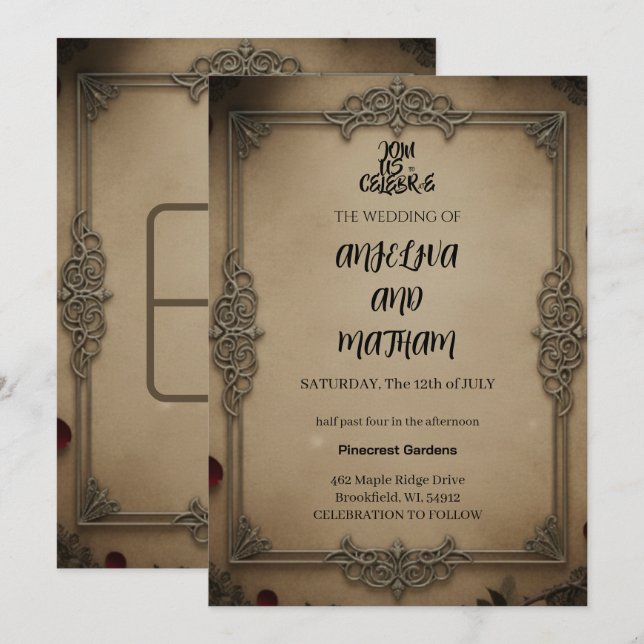 Gothic Raven Floral Wedding Arch Invitation (Devant / Derrière)