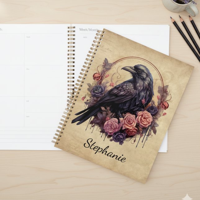 Gothic Raven & Roses – Personalized Chic (Gothic raven daily planner)
