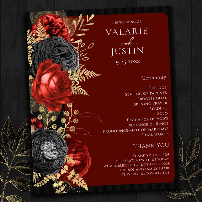 Gothic Red and Black Floral Wedding Program (Créateur téléchargé)