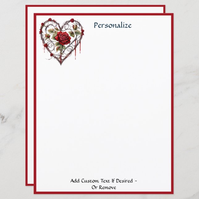 Gothic Red Rose Heart Vine Artwork Personalized (Devant / Derrière)