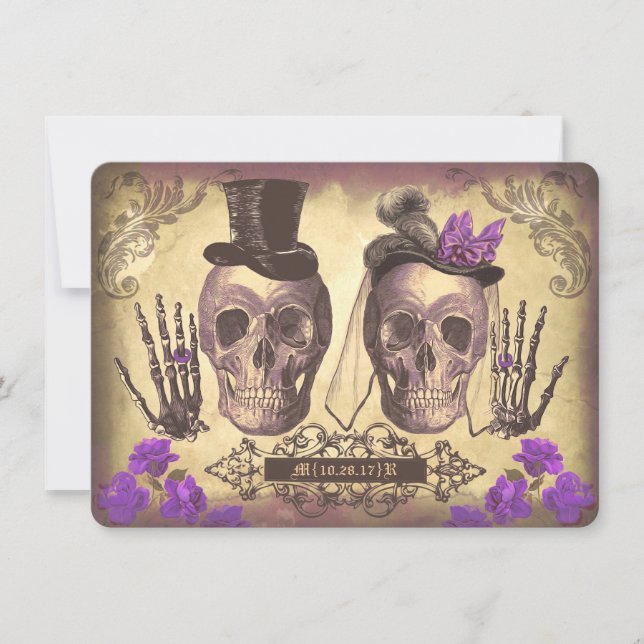 Gothic Skulls Day of The Dead Save the Date Cards (Devant)