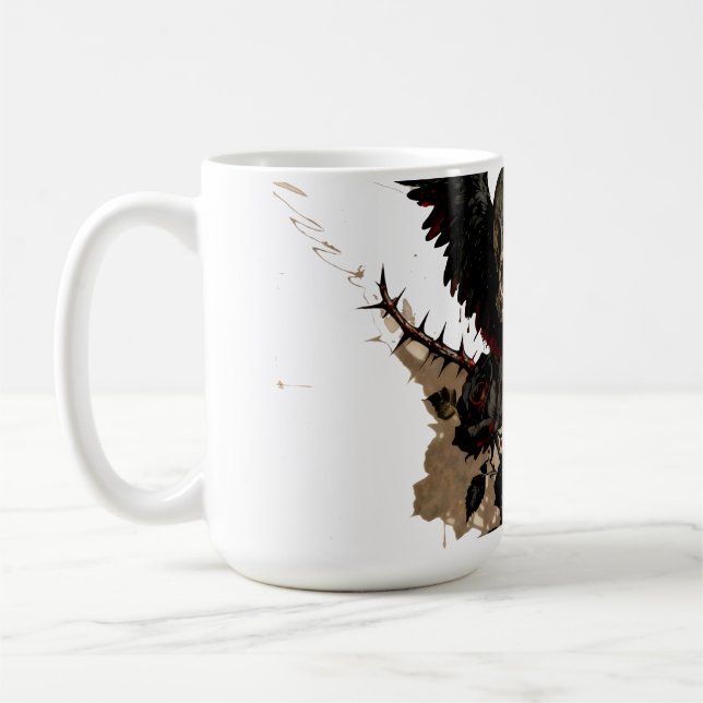 Gothic Winged Skull and Red Roses Coffee Mug (Gauche)