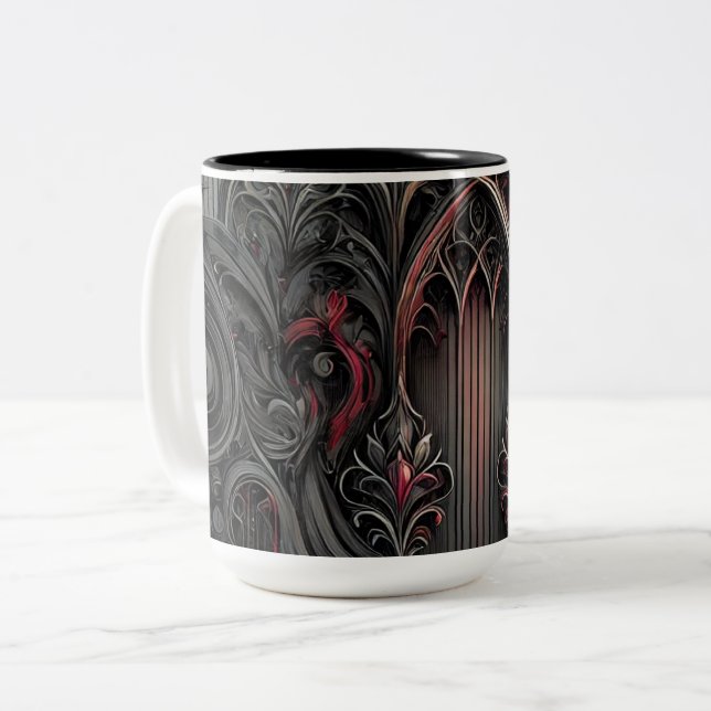Gothique Arché Design Café Mug - Noir et Rouge Ar (Devant gauche)