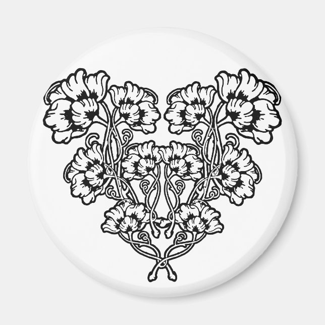 Gothique Art Nouveau Fleur Magnet Coeur (Devant)