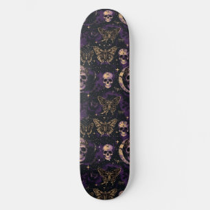 Gothique Black Purple Skulls Moths Moon Skateboard