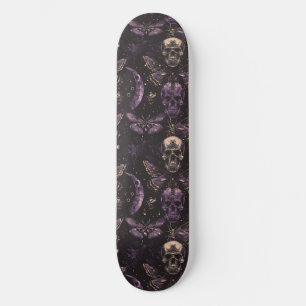 Gothique Black Purple Skulls Moths Moon Skateboard
