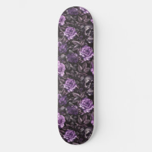 Gothique Black Purple Skuls et Rose Skateboard