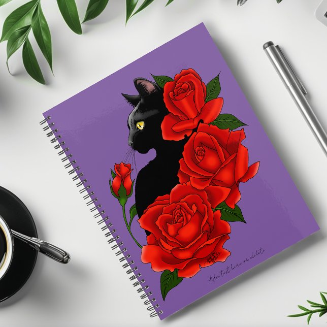 Gothique Chat Noir Roses Rouges Violet (Créateur téléchargé)