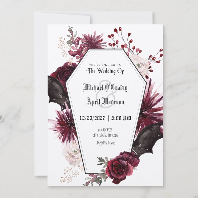 Gothique Chauve-souris Dark Invitation Mariage (Devant)