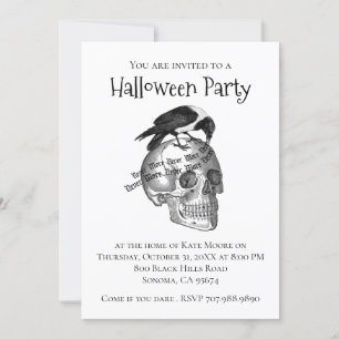 Gothique Corbeau crâne Halloween Invitation