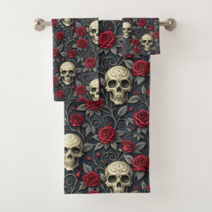 Gothique Crâne Vintage et Roses Rouges Floral