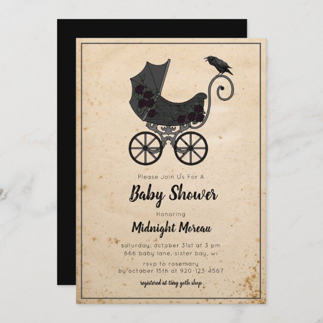 Gothique Crow Florifère Baby shower Invitation (Devant / Derrière)