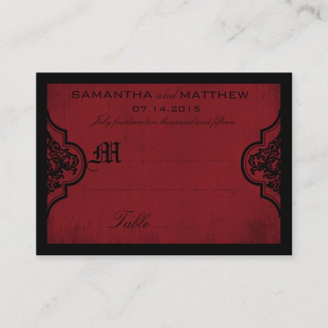Gothique Damask Red Grunge Mariage Carte Place (Devant)