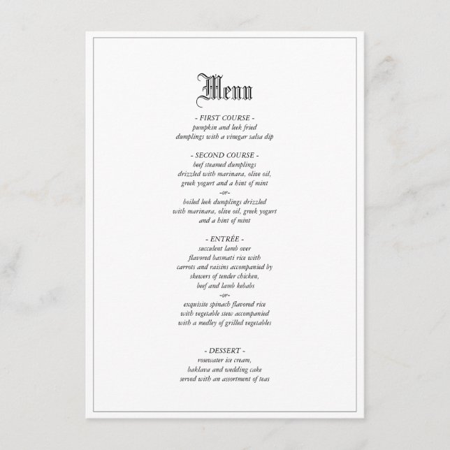 Gothique Élégant Menu De Mariage Avec Frontière (Devant)