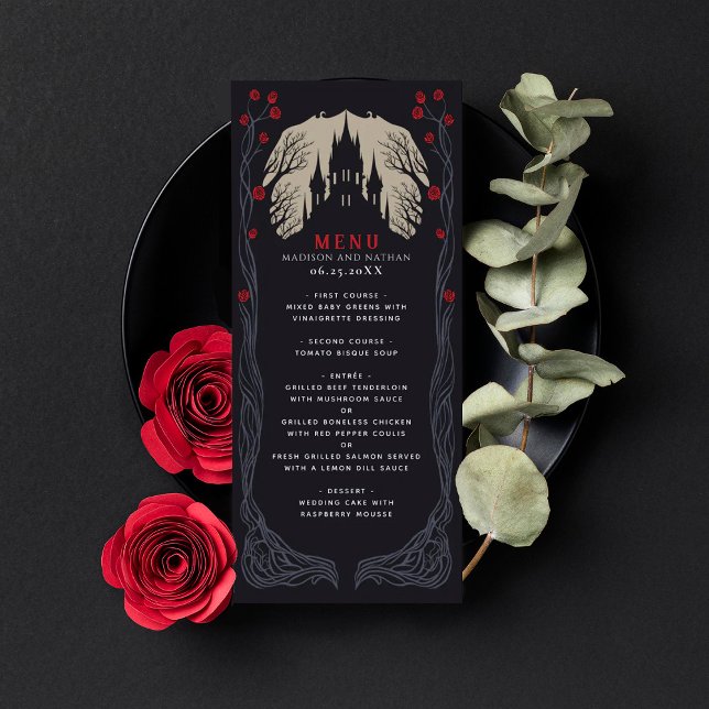 Gothique Floral Castle Mariage Plat Menu (Créateur téléchargé)