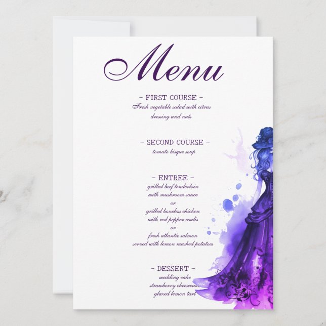 Gothique Glam Quince menu violet Quinceañera (Devant)