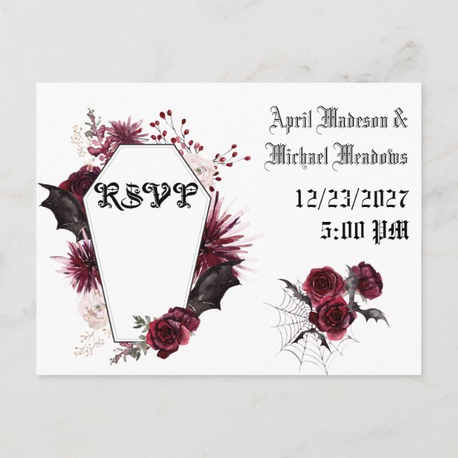 Gothique Goth Bats Dark Invitation Mariage RSVP (Dos)