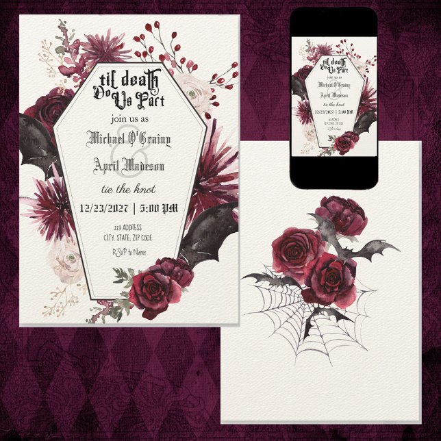 Gothique Goth Dark Bats Faire-part de mariage (Créateur téléchargé)