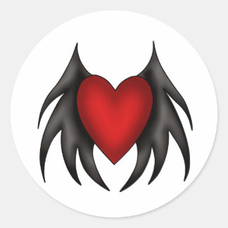 Gothique mignon rouge ailes autocollants de coeur