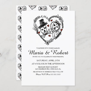 Gothique Noir Blanc Squelette Mariage Invitations