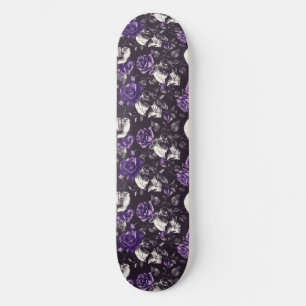 Gothique Noir et Pourpre Skuls Rose Skateboard