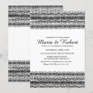 Gothique Noir Floral Dentelle Mariage Invitations