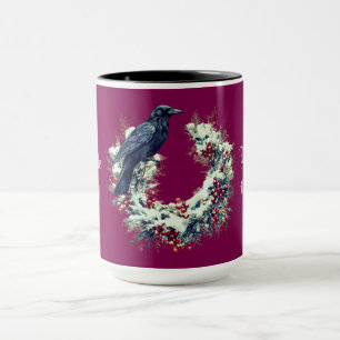 Gothique Noir Oiseau Noël Wreath Mug