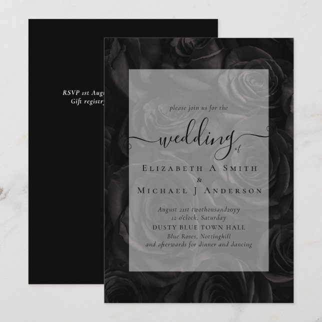 Gothique Noir Rose Goth Wedding Invitation (Devant / Derrière)