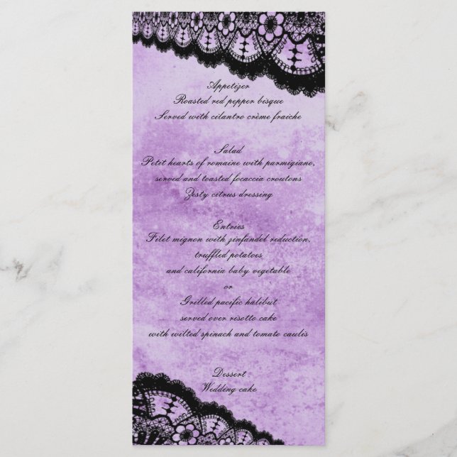 Gothique Purple Grunge Black Lace Menu Mariage (Devant)