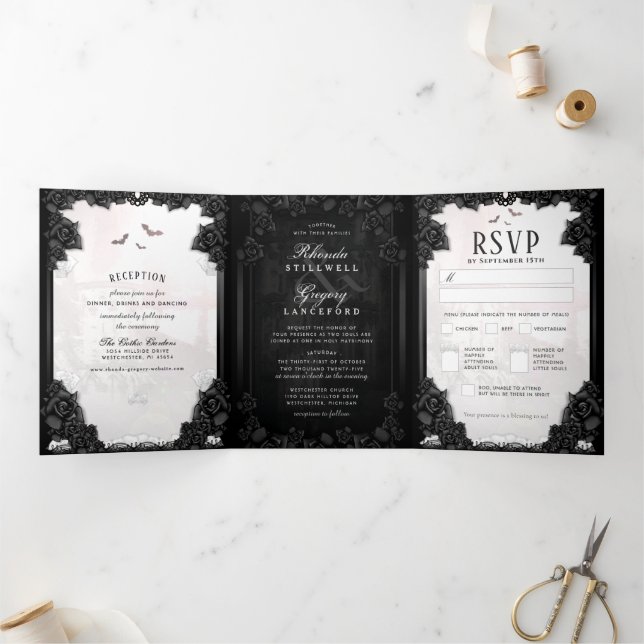 Gothique Romance B&W "Ensemble avec" MENU RSVP (Intérieur)