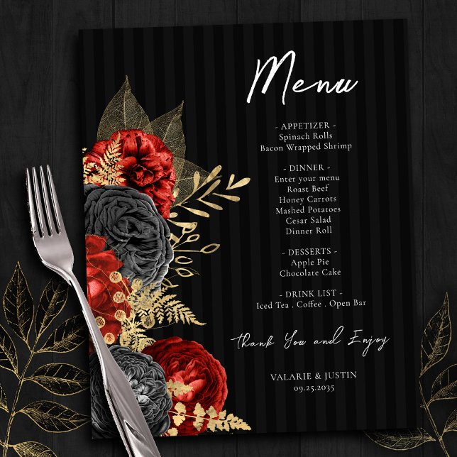 Gothique Rouge et noir Floral Mariage Menu Circula (Créateur téléchargé)