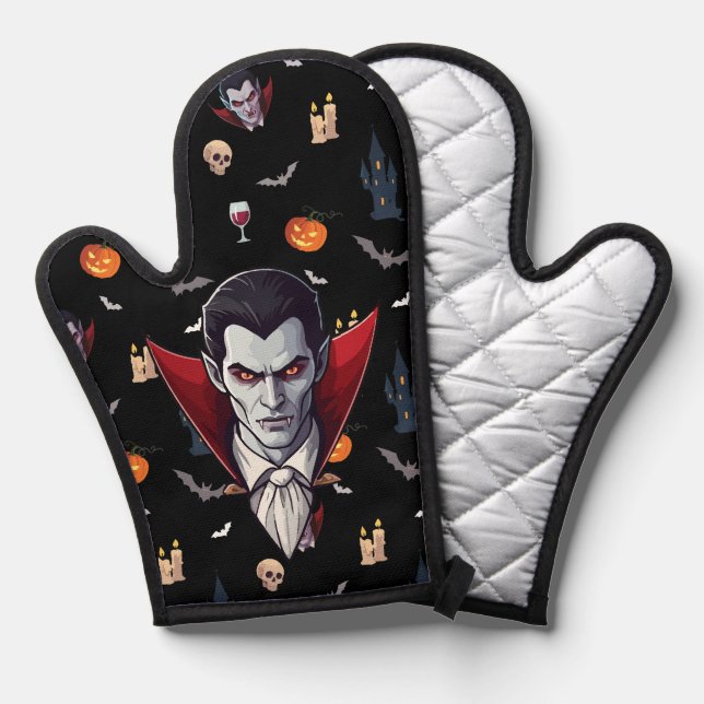 🧛 ‍ ♂️ gothique Vampire Black Oven Mitt Set 🎃 (Recto/Verso)