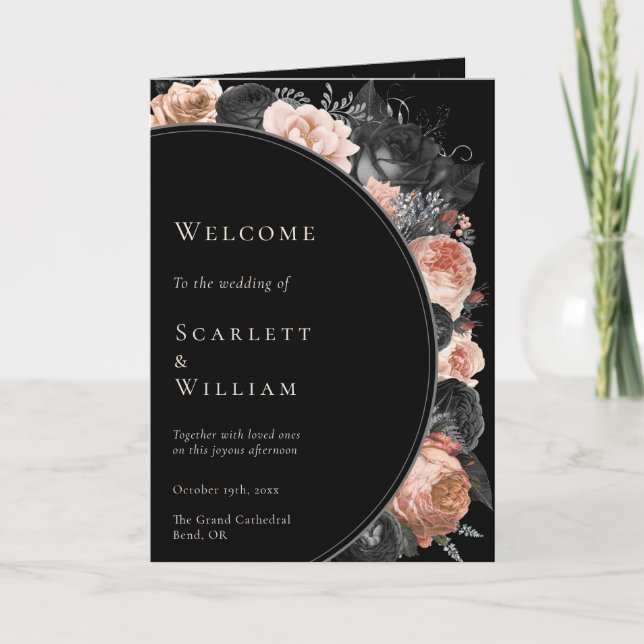 Gothique Vintage Black Blush Programme de mariage  (Devant)
