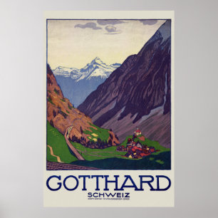 Gotthard Schweiz Suisse Poster vintage 1914