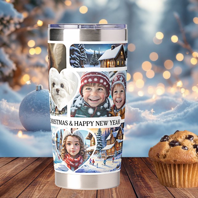 Gourde Isotherme 12 Fun Christmas Photos Collage (Christmas gift: insulated tumbler featuring your favorite photos (or artwork/your kid's drawings))