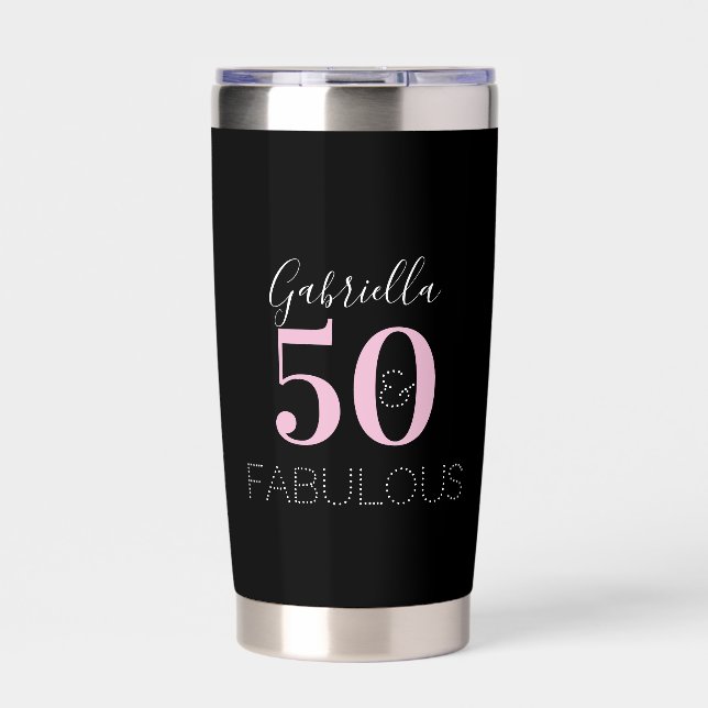 Gourde Isotherme 50th Birthday Black Pink Personalized Party Favor  (Extérieur)