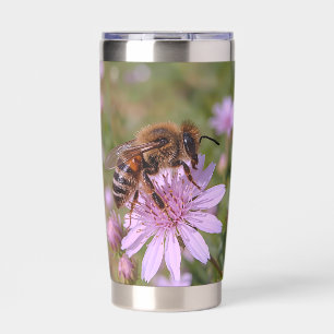 Gourde Isotherme Abeille sur une photo de fleur violette