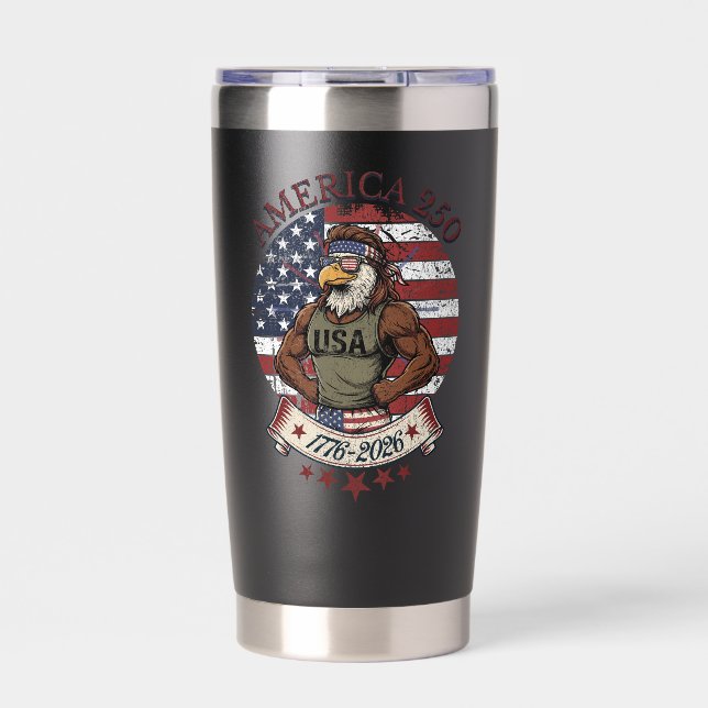 Gourde Isotherme America 250 Fun Patriotic Eagle 4th of July Art (Extérieur)
