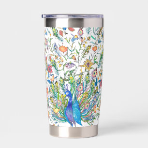 Gourde Isotherme Aquarelle paon floral personnalisé