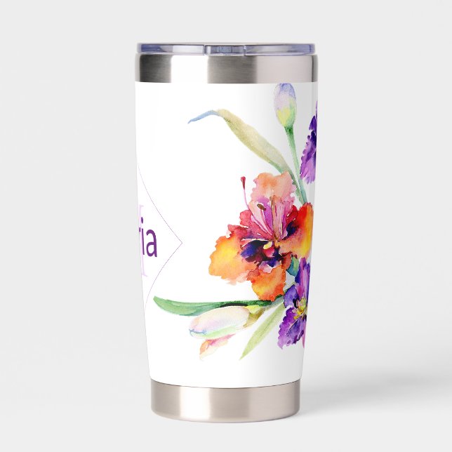 Gourde Isotherme Aquarelle violette Iris personnalisée Café Mug (Couvercle)