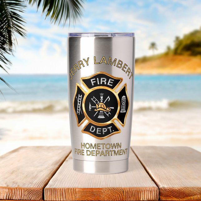 Gourde Isotherme Badge personnalisé de pompier en or (Plage (pivotée))