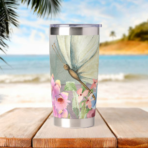 Gourde Isotherme Baisers aux papillons colorés entre Fleurs sauvage