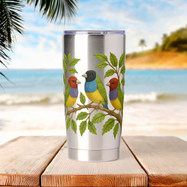 Gourde Isotherme Beaux oiseaux sur la branche (Plage (pivotée))