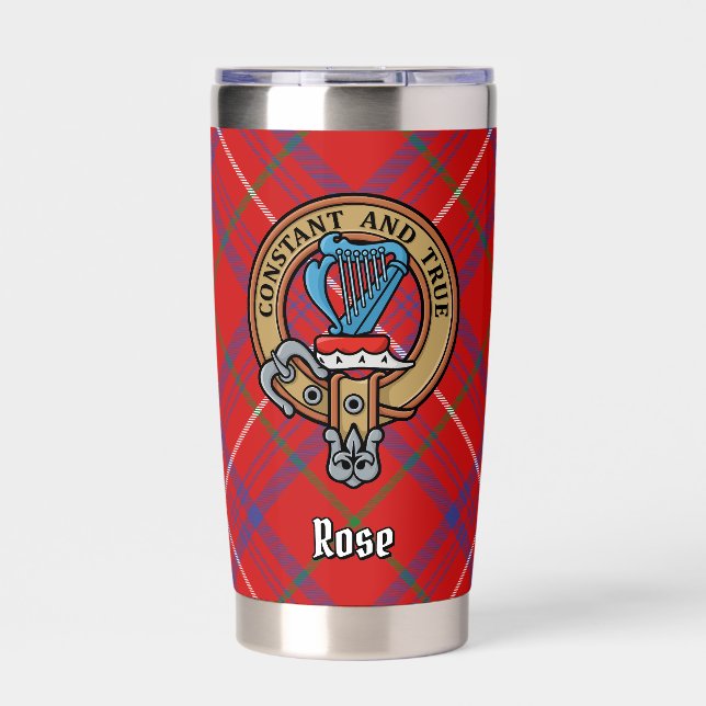 Gourde Isotherme Blason de Clan Rose sur Tartan (Extérieur)