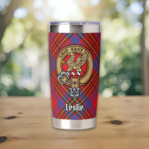 Gourde Isotherme Blason du Clan Leslie sur tartan rouge