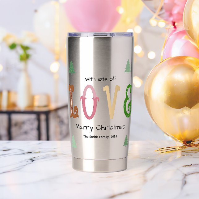 Gourde Isotherme Bouteille d'eau de typographie moderne pour Noël  (Send your warmest wishes to loved ones with this Christmas Love Typography Custom Insulated Tumbler.)