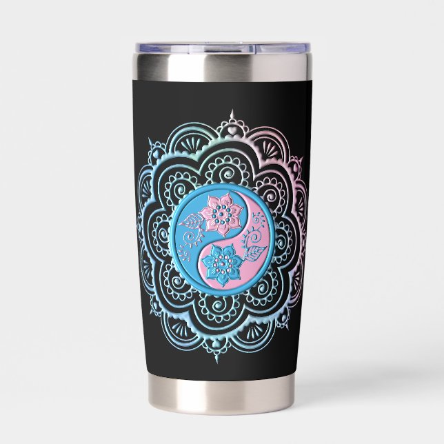 Gourde Isotherme Bouteille d'eau Mandala bleu et rose (Extérieur)
