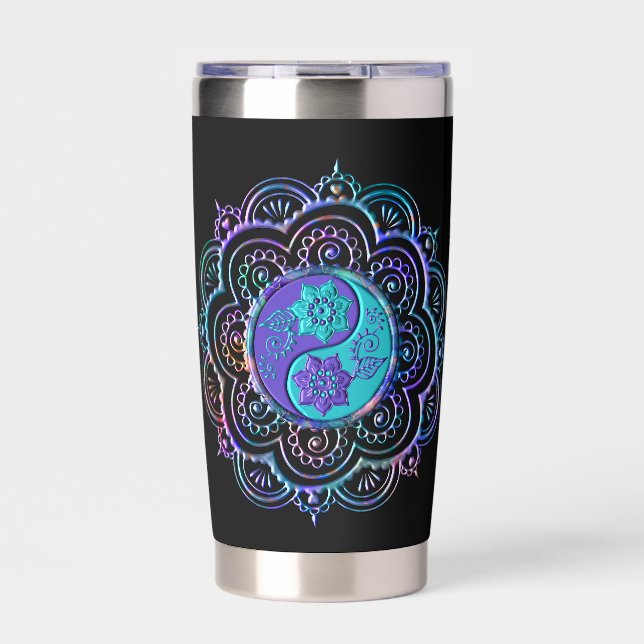 Gourde Isotherme Bouteille d'eau Mandala bleu et violet (Extérieur)